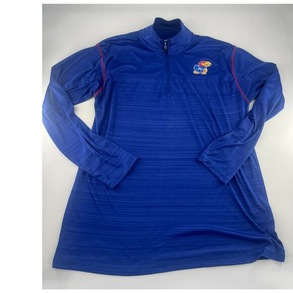 Kansas University Jayhawks Shirt Mens Large Blue Sportswear ¼ Zip Pullover Light - Picture 1 of 10